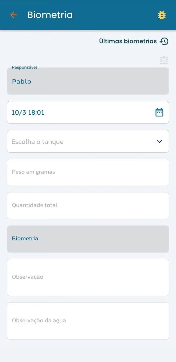 Tela de biometria do app de campo